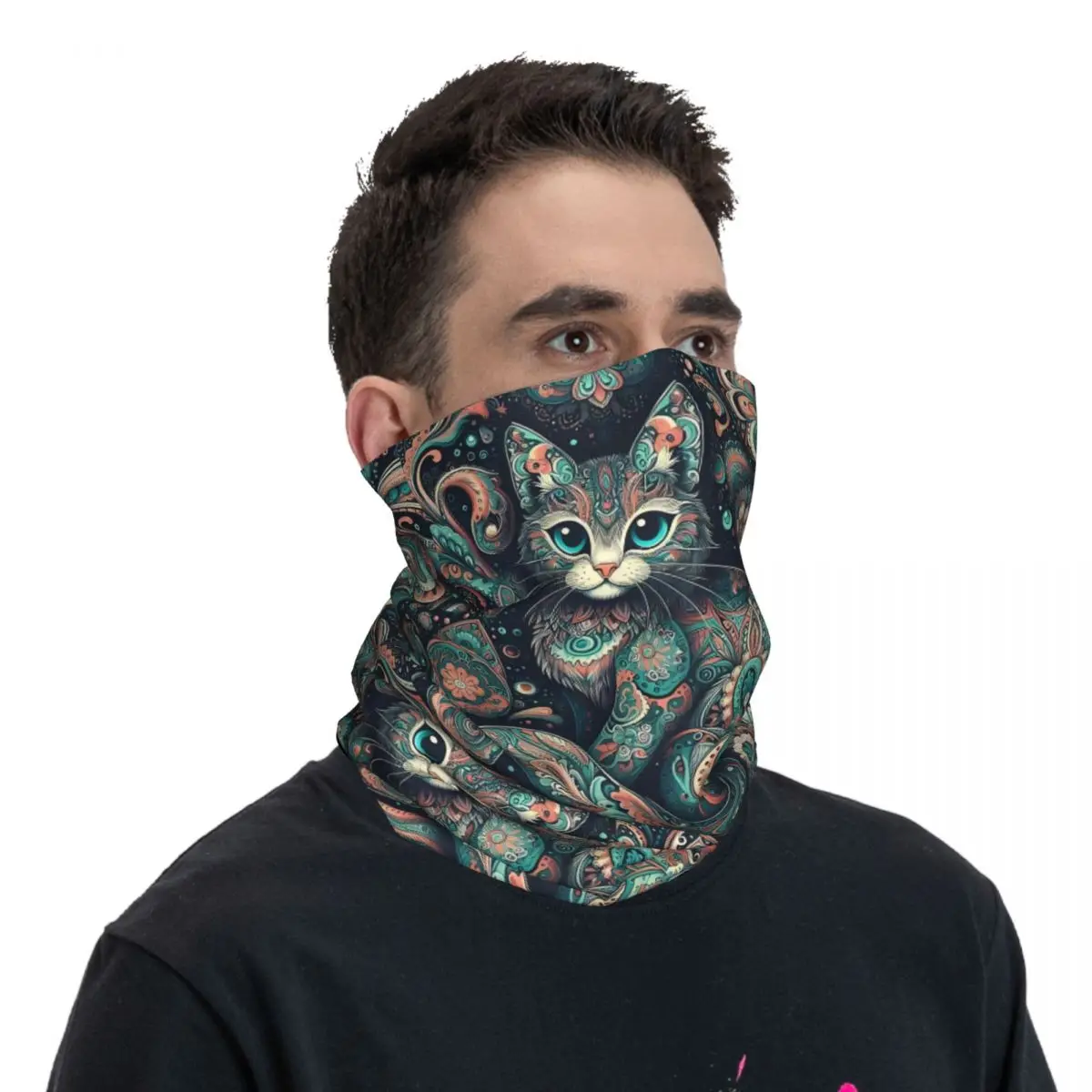 Gato Pescoço Gaiter Face Cover Headband, Enrole fino cachecol, Bandana