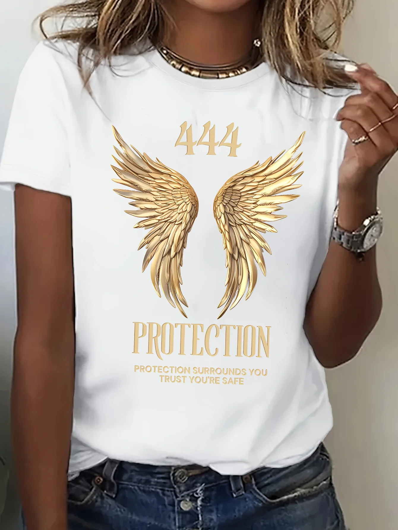 Casual Loose Round-Neck Women'S T-Shirt with Middle Eastern Wing Graphic Fashion Harajuku Kawaii T-shirt Women's Y2K Clothing