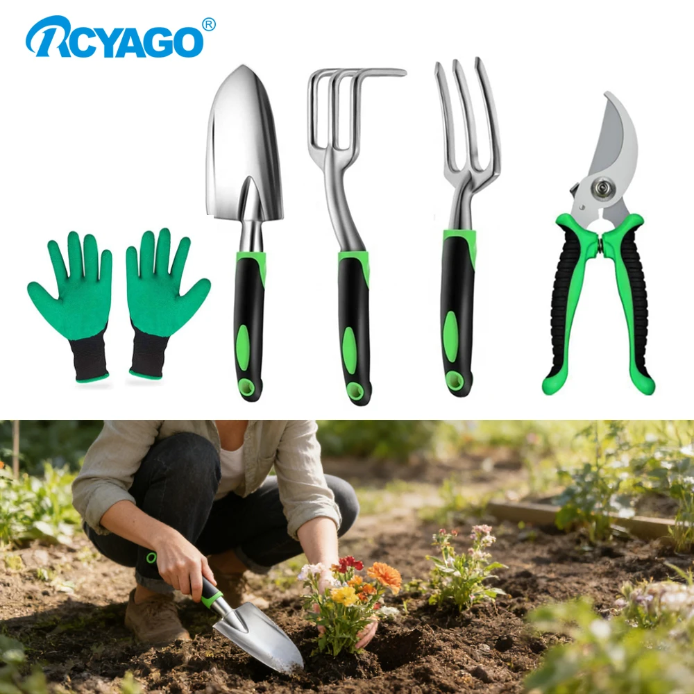 

5 шт. садовый инструмент, секаторы из нержавеющей стали, мастерок, ручные грабли, перчатки-культиваторы, эргономичная ручка для посадки, садовый комплект