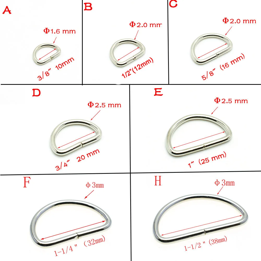 10 pz/pacco Non saldato nichelato anello a D anello Semi anello chiusura a nastro fibbia per cintura a zaino