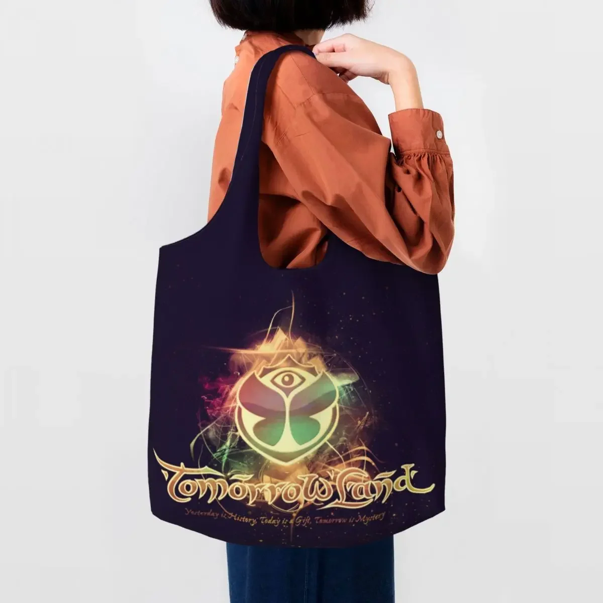 Tomorrowlands Flag Groceries Shopping Bags Custom Print Canvas Shopper Shoulder Tote Bag Large Capacity Portable Bags Handbag