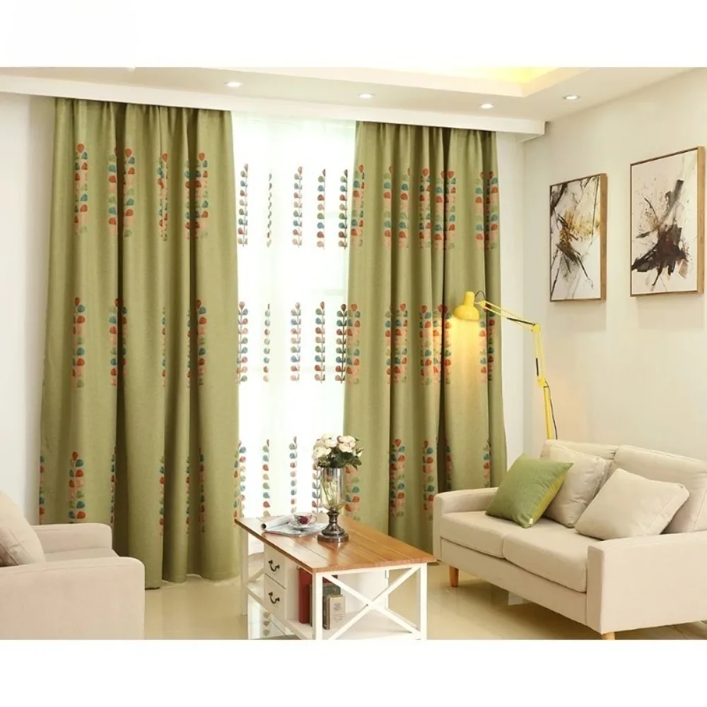 

American Rural Pastoral Embroidered Cotton Linen Blackout Curtains for Living Room Bedroom Floor To Ceiling Windows Custom Made