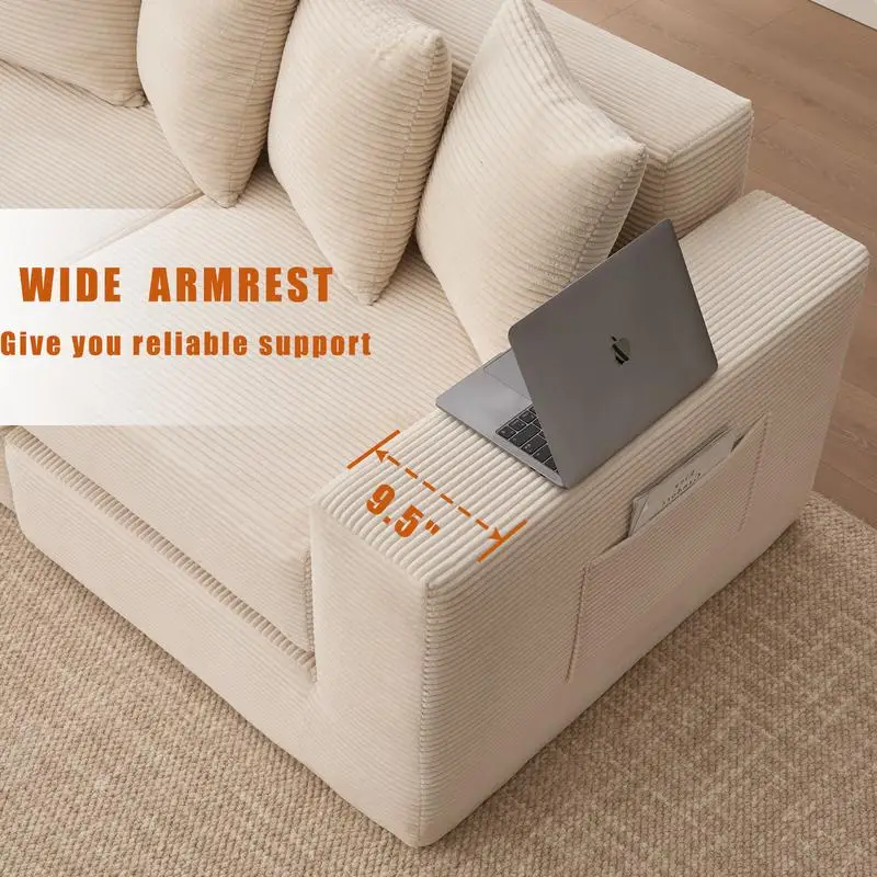 أريكة قابلة للتحويل 10 في 1، أريكة وحدات على شكل حرف L، نائمة أرضية سروال قصير، بدون تجميع، جيب جانبي، 6 وسائد، بيج #6