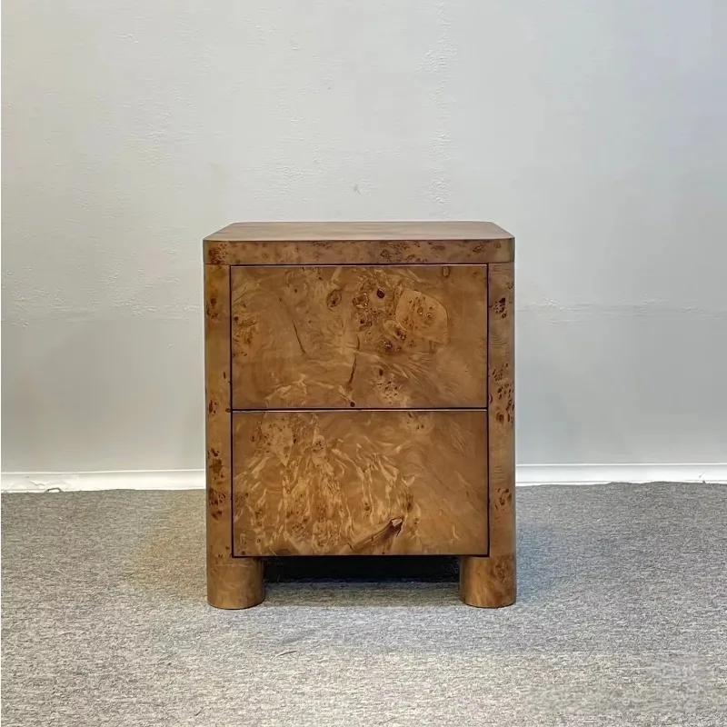 

Mid-century style living room side table, minimalist tree knot wood veneer headboard locker