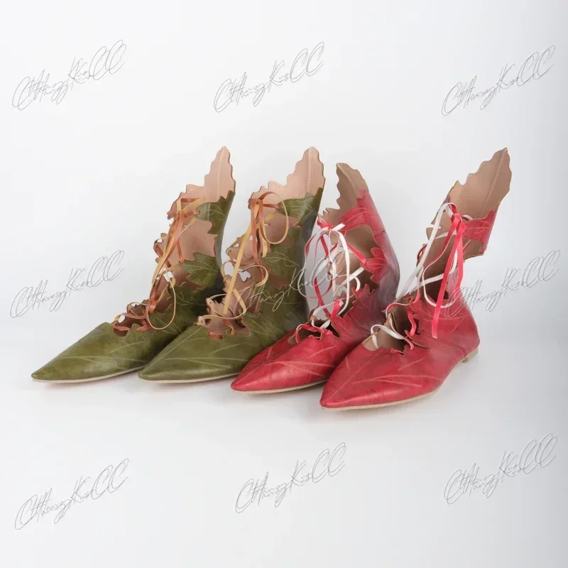 

Medieval Gothic Retro Elf Witch Leaves Lace Up Shoes For Women Men Cosplay Costume Carnival Party Knight Boots Accessories