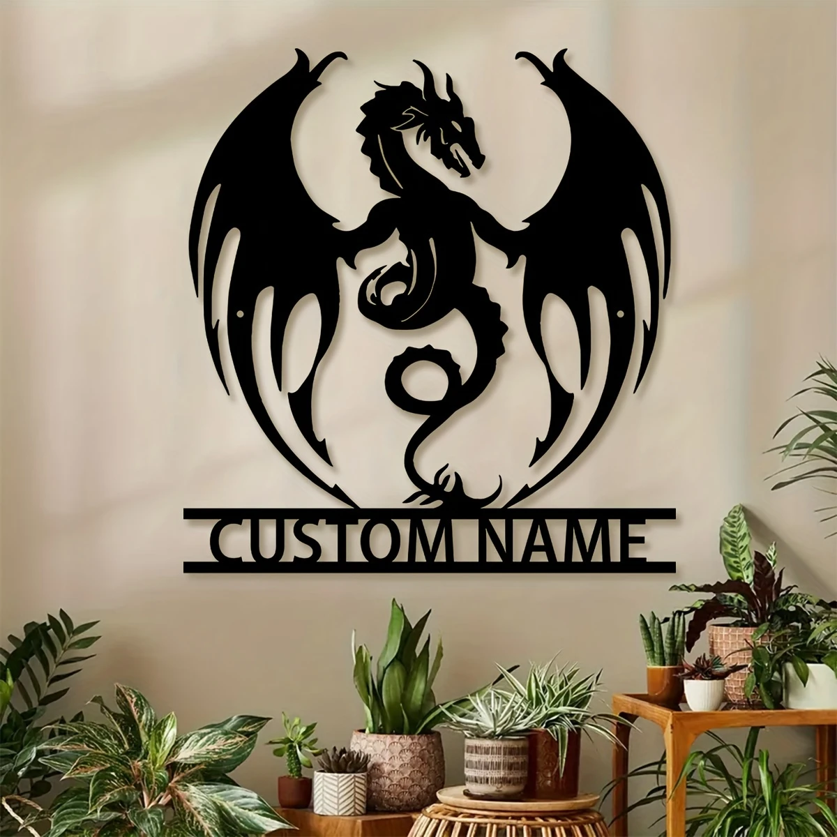 Customizable Metal Flame Dragon Wall Art Personalized Farmhouse Style Decor Custom Name Gift for Porch Courtyard view 2