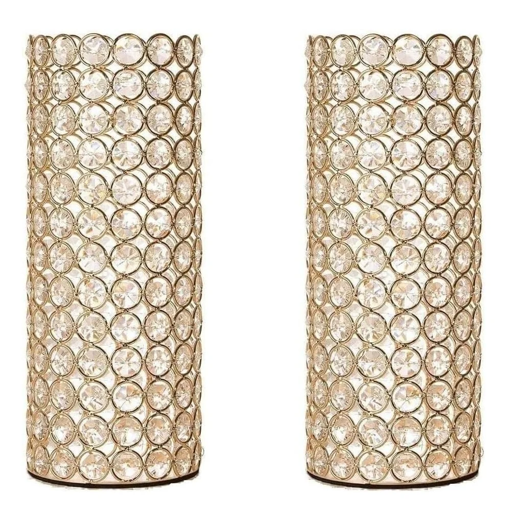 2/4 pcs Crystal Hollow Decorative Ellipse Vase, Cylinder Floral Vases for centerpieces, Bling Home Decor Cylinder Candle Holders