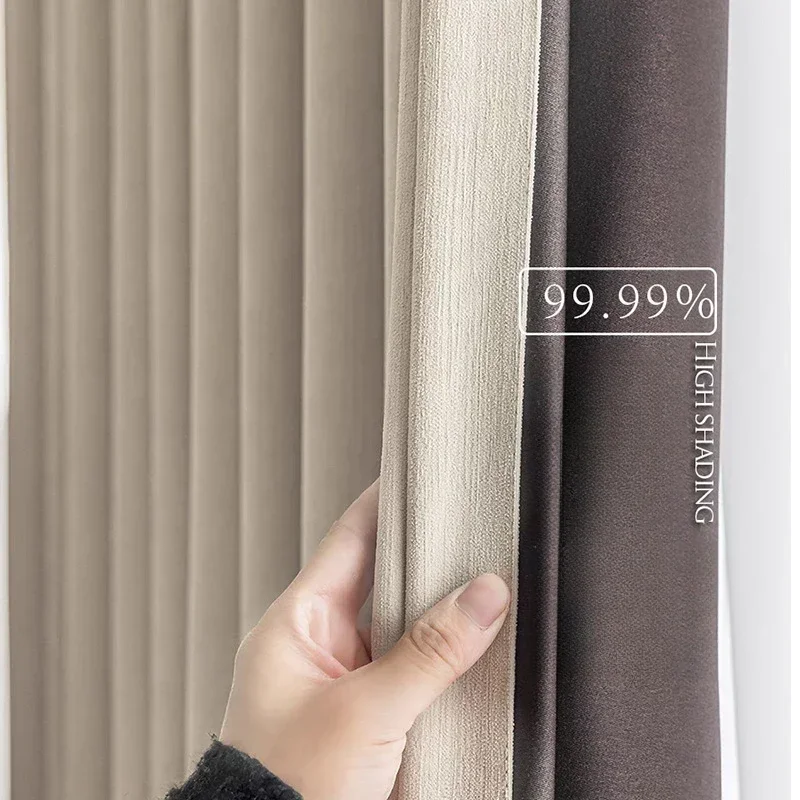 

Cream Chenille Full Blackout Curtains for Living Dining Room Bedroom Master Cream Style High-end Curtain Fabric