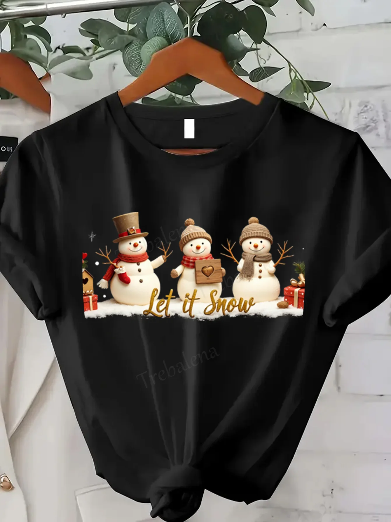 T-shirt da donna Pupazzo di neve di Natale "Let It Snow" T-shirt da donna