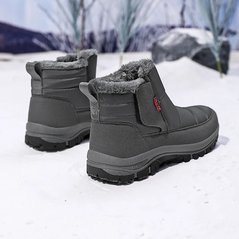 Waterproof Snow Boots with Grey Suede Leather Upper Simple Winter Boots with Anti Slip Grip Outsole Ankle Boots Men and Women