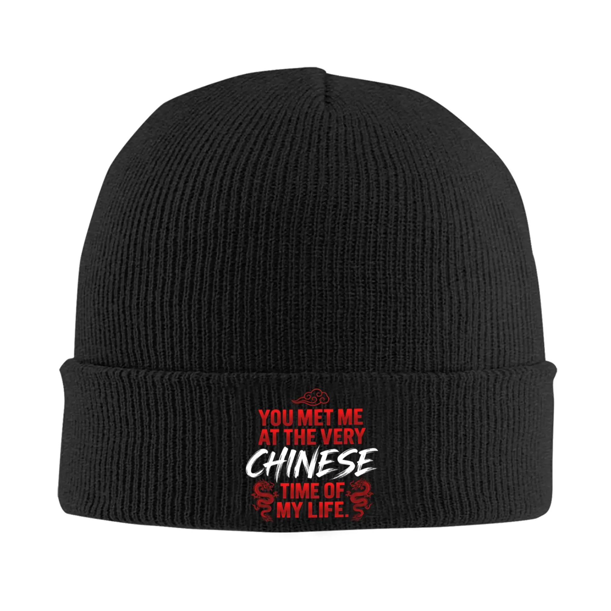 You Met Me At A Very Chinese Time In My Life  Knit Hat Beanies Autumn Winter Hats Warm Unisex Chinese Culture Cap