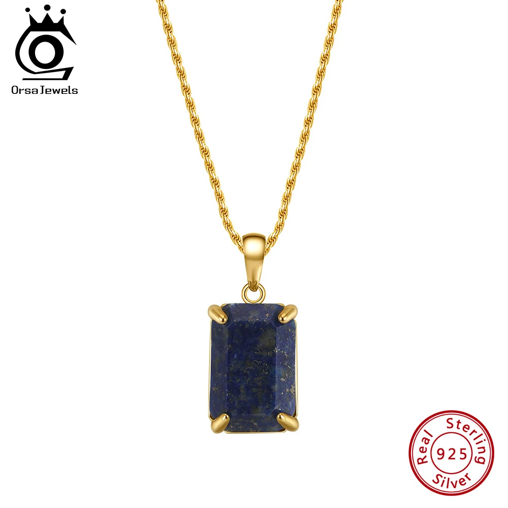 

ORSA JEWELS Высокое качество лазурит геометрический квадратный кулон ожерелье с с стерлингового серебра 925 пробы веревочная цепочка ювелирные изделия унисекс NMN15
