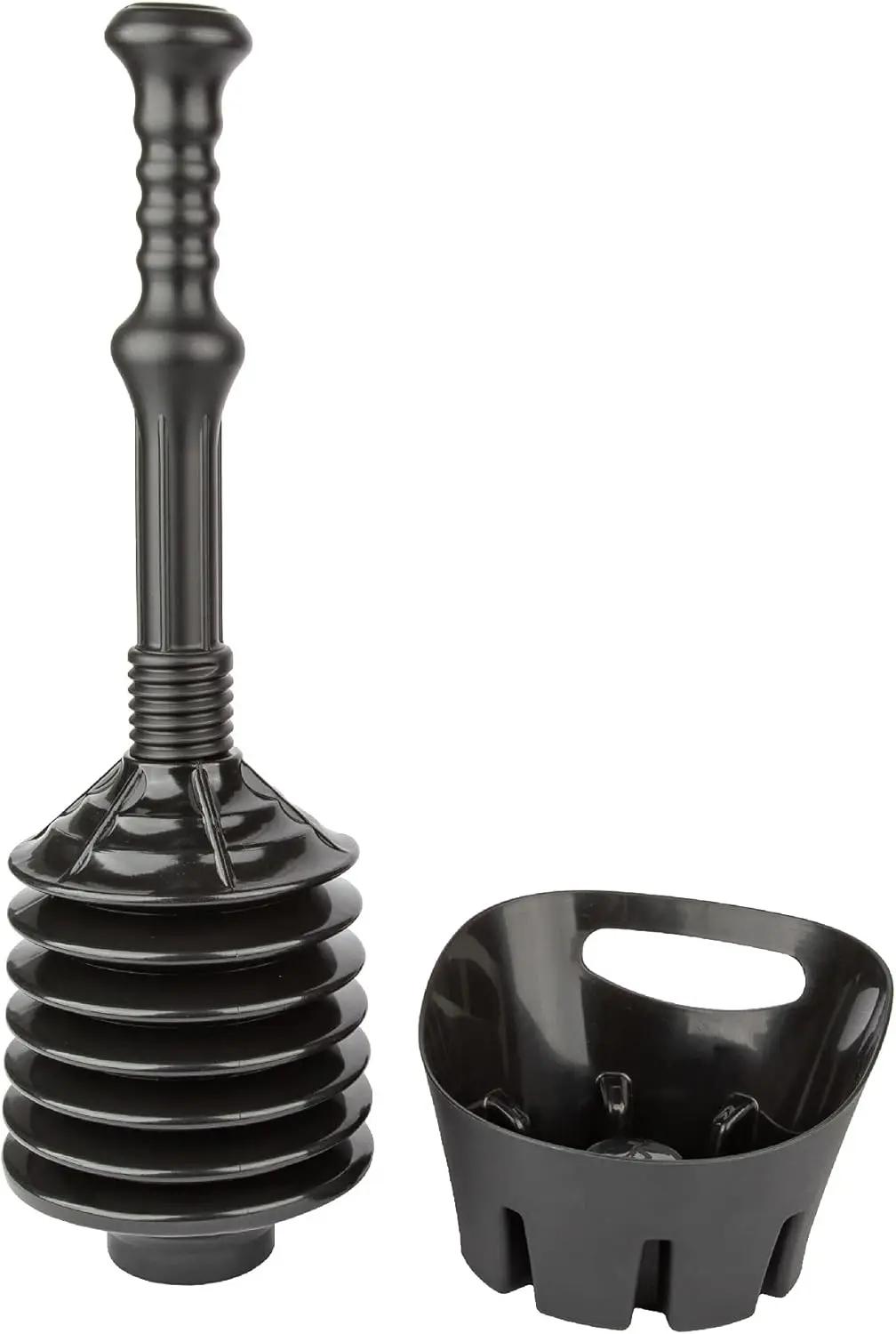 

Black Bellows Accordion Toilet Plunger with Storage Tray - Effective Clog Removal for Bathroom Maintenance