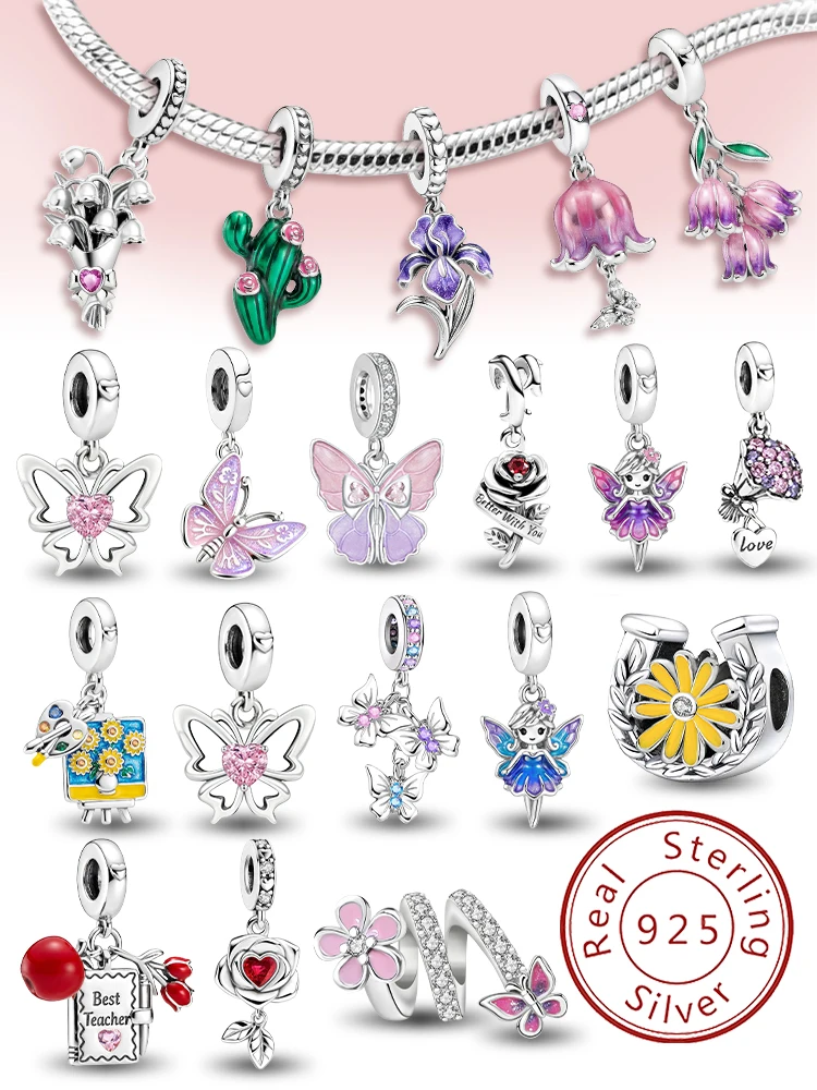 

925 Sterling Silver Fashion Sunflower Butterfly Series Charms Beads Fit Original Bracelet Bangle High Quality DIY Jewelry