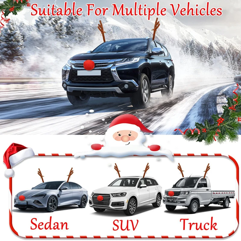1set Christmas Car Decor Antler Hanging Ornaments and Sleigh Bells Reindeer & Tree Accessories for SUVs and Trucks
