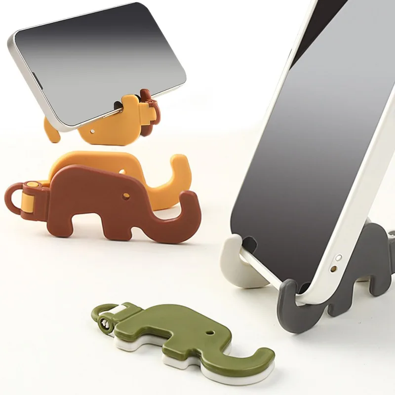 

Cute Cartoon Phone Holder Elephant Desktop Mobile Phone Tablet Stand Mount Keychain Pendant Portable Mini Kickstand Holder