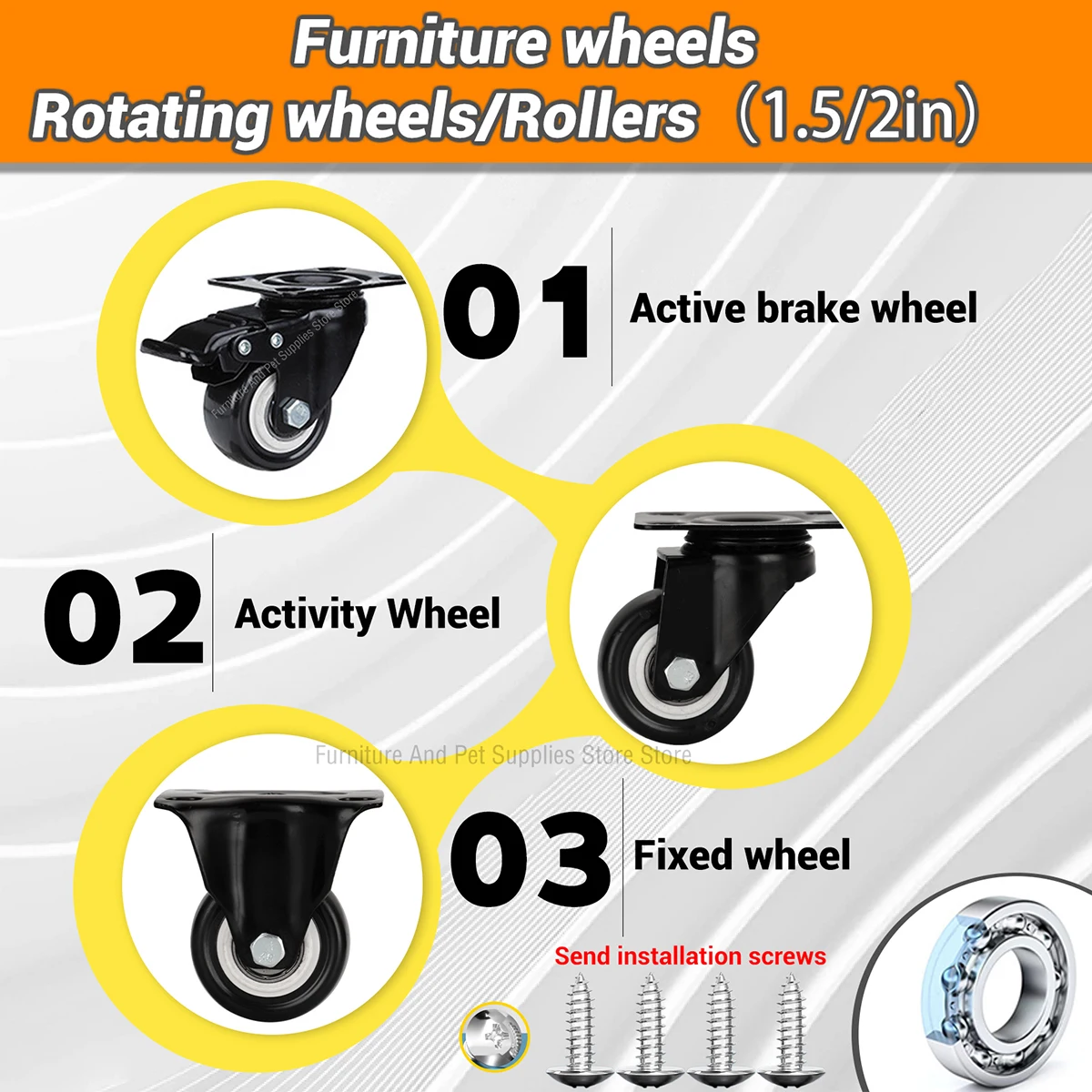 2-4pcs/lot Furniture Casters Wheels PP Swivel Caster Black Roller Wheel For Heavy Duty Platform Trolley ChairHouseholdAccessorie