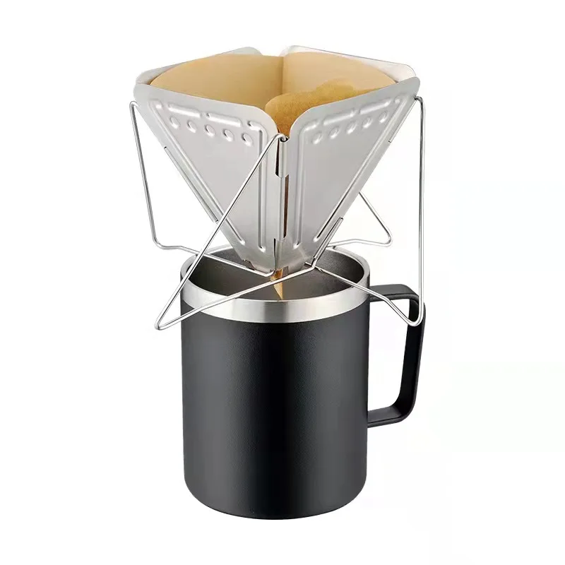 

1Pcs Stainless Steel Folding Coffee Drip Holder Outdoor Camping Portable Funnel Cup Oven Coffee Grounds Filter