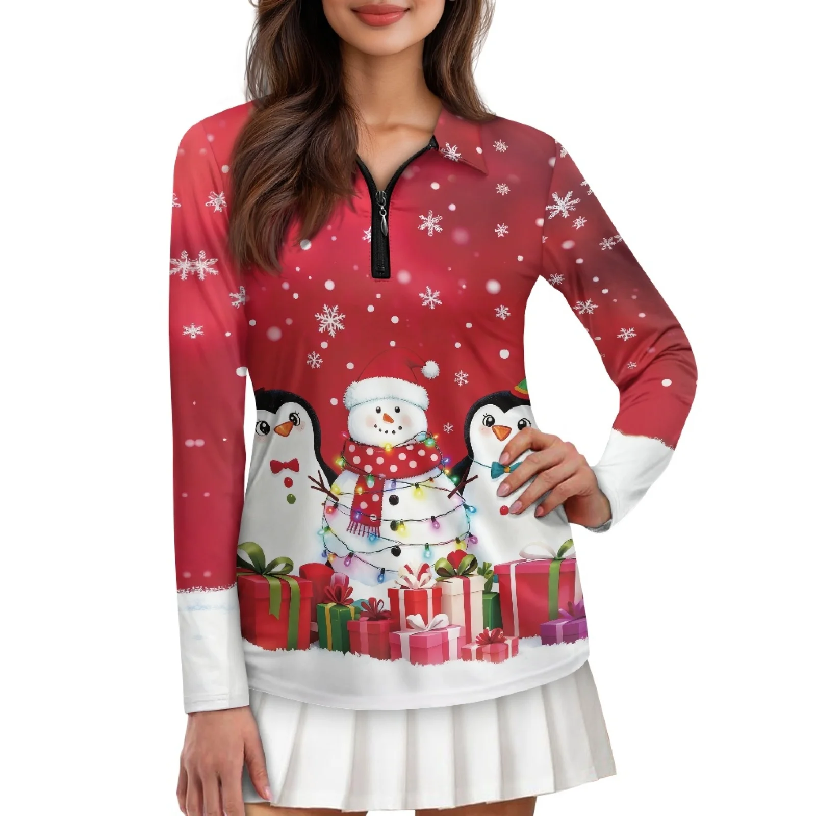 PENSTROLL Penguin Party Scene Womens Quick Dry Running Polos Shirts Athletic Golf Hiking Shirts for Fall
