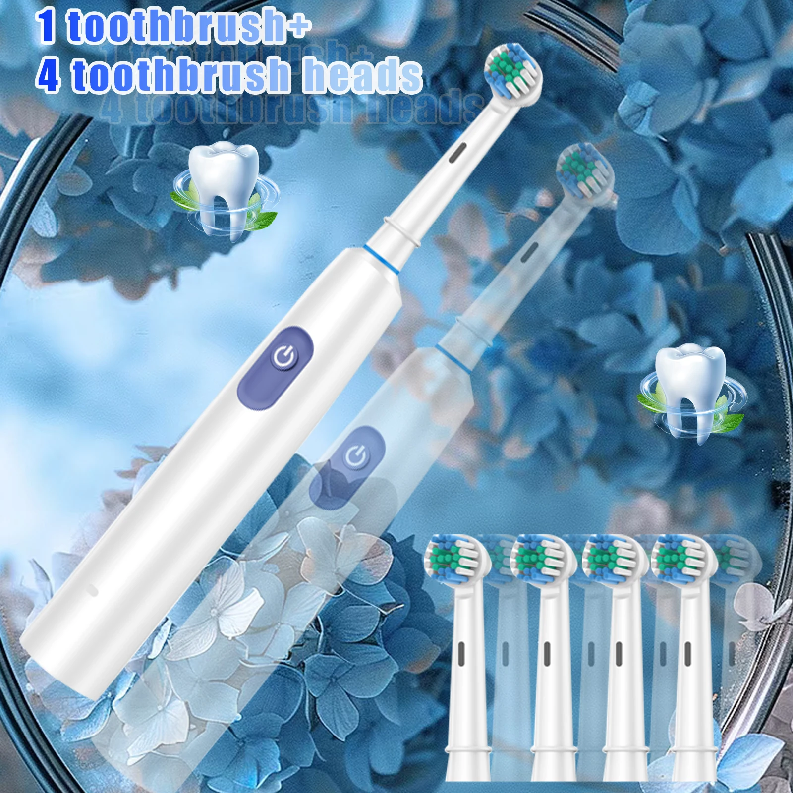 التنظيف الصباحي -5 أوضاع لفرشاة الأسنان الكهربائية البسيطة للبالغين، قابلة لإعادة الشحن، مع 4 رؤوس لفرشاة الأسنان البديلة