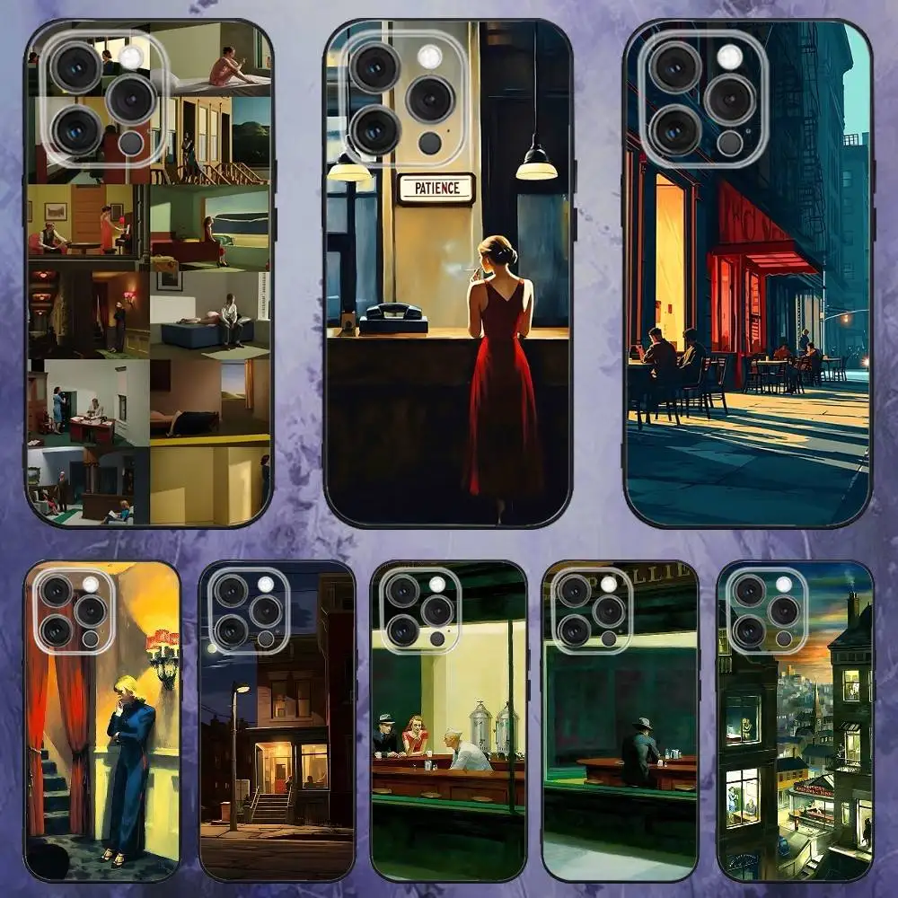 

Nighthawks By Edward Hopper Phone Case For iPhone 17,16,15,14,13,12,Pro,Max,Plus,E,SE4,Air,Mini Black Soft Box