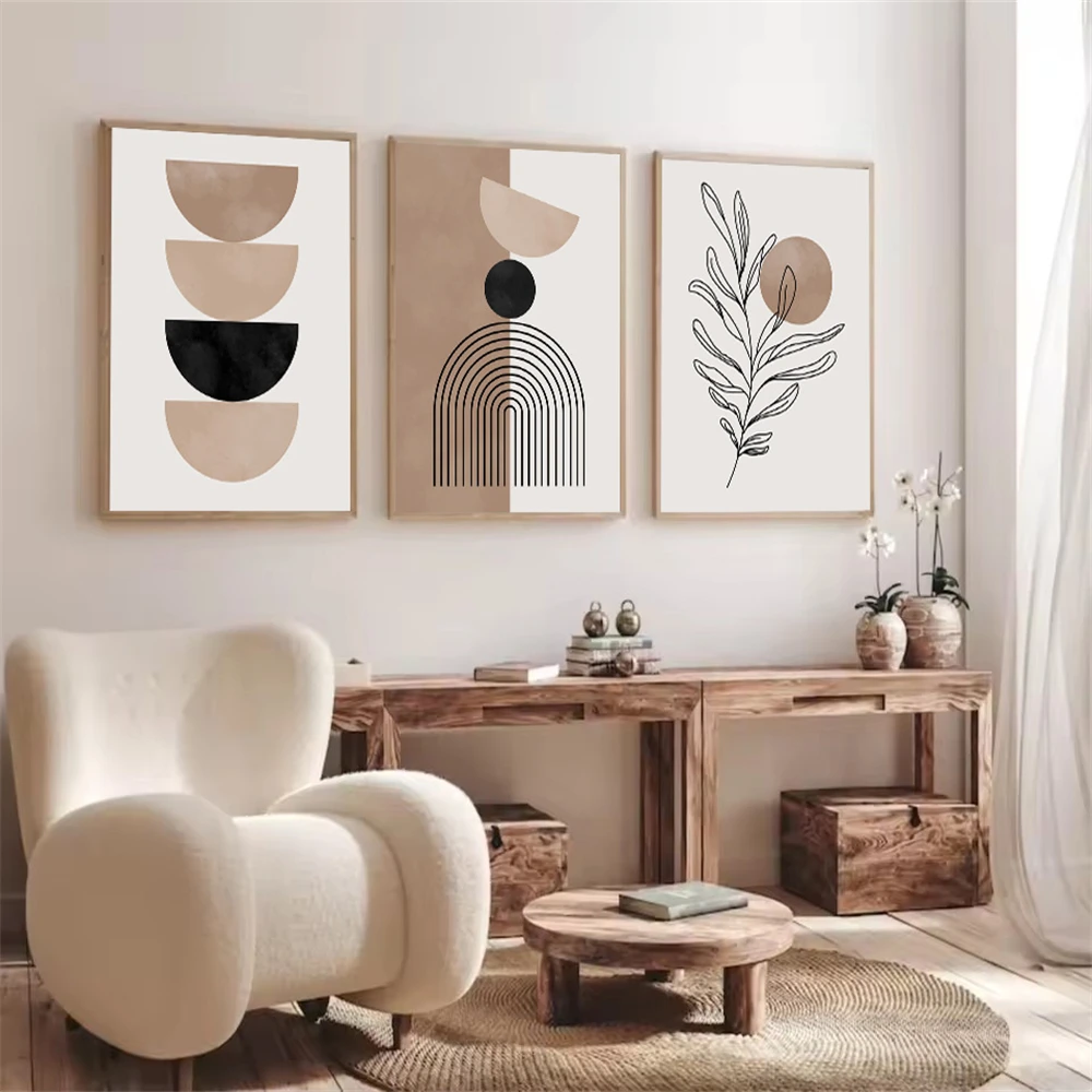 

Bohemia Black Brown Geometric Canvas Painting Abstract Modern Line Poster Plant Wall Art Print Picture Living Room Home Decor