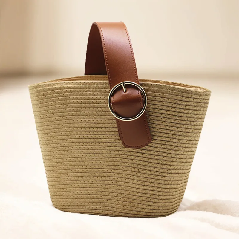 Bohemian Paper Rope Straw Bag Handmade Woven Basket Bags for Women Designer Handbags Summer Travel Beach Bag Button Tote Bags