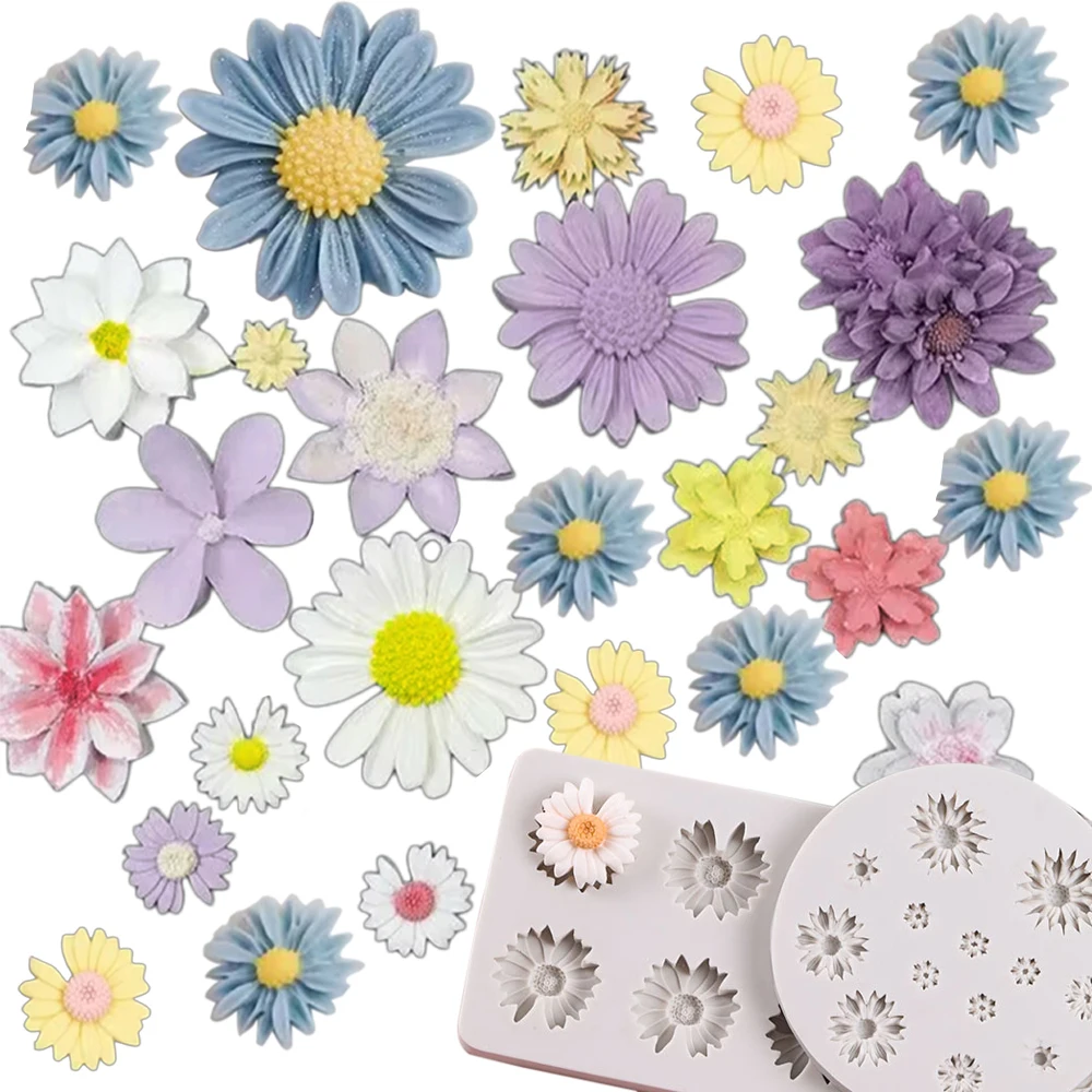 Kinds Of 3D Flowers Daisy Silicone Moulds Candle Gypsum Ornament Chocolate Sugar Turning Kitchen Resin Baking Mold M2810