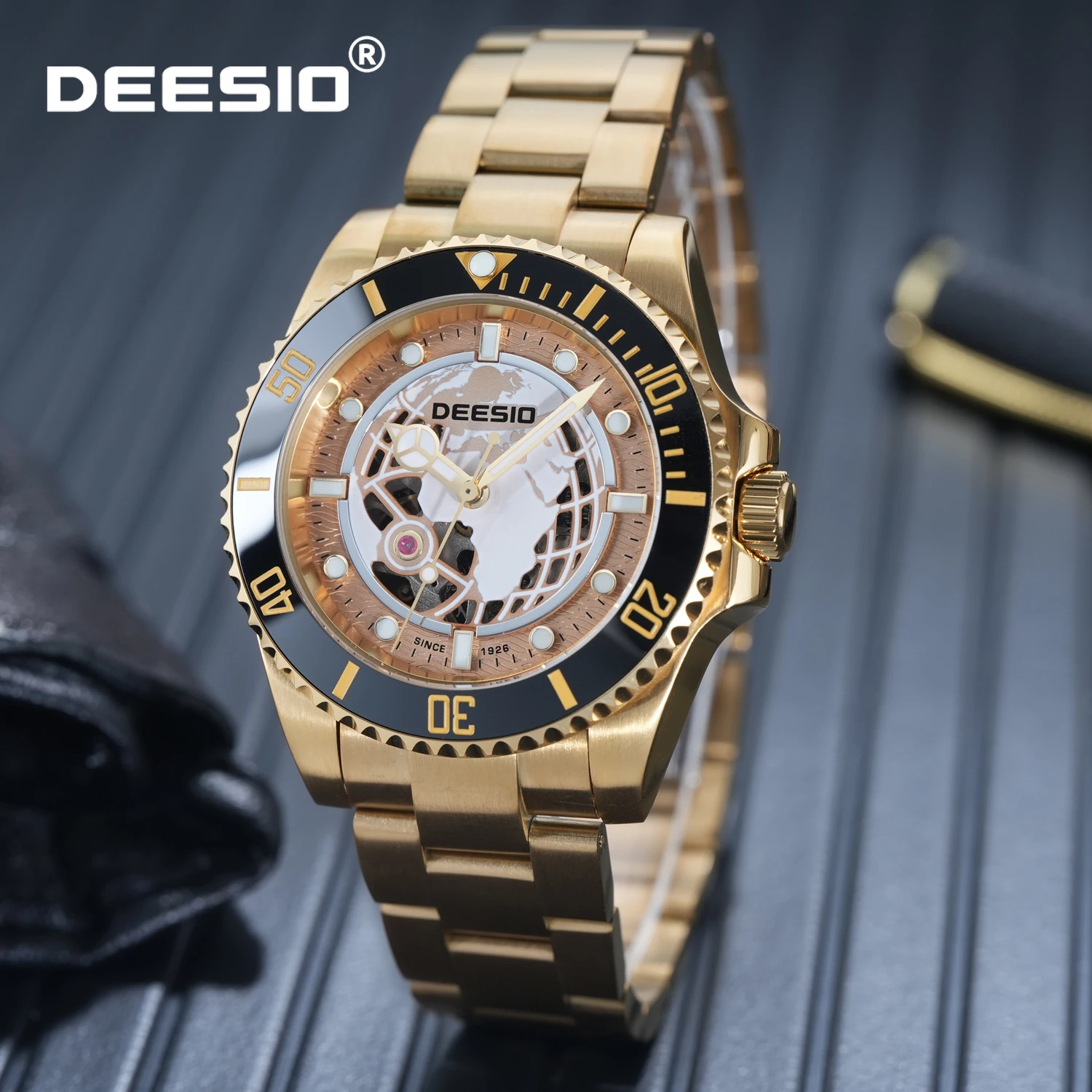 

Мужские роскошные автоматические механические часы Deesio из нержавеющей стали, водонепроницаемые, светящиеся, с открытым механизмом, деловые наручные часы, подарки для мужчин
