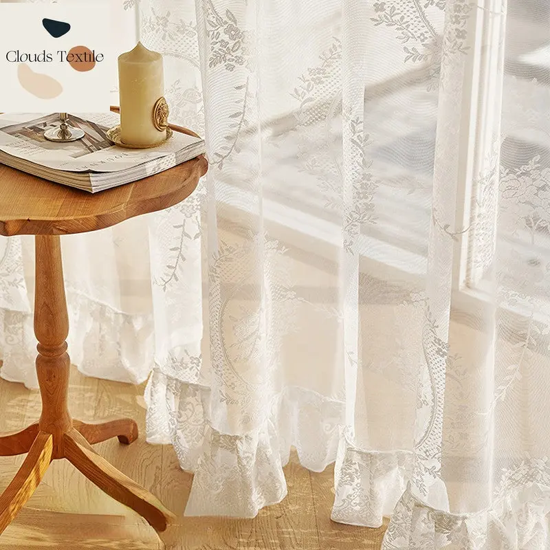 Embroidered gauze curtain European retro palace jacquard lace window screen princess wind bedroom balcony