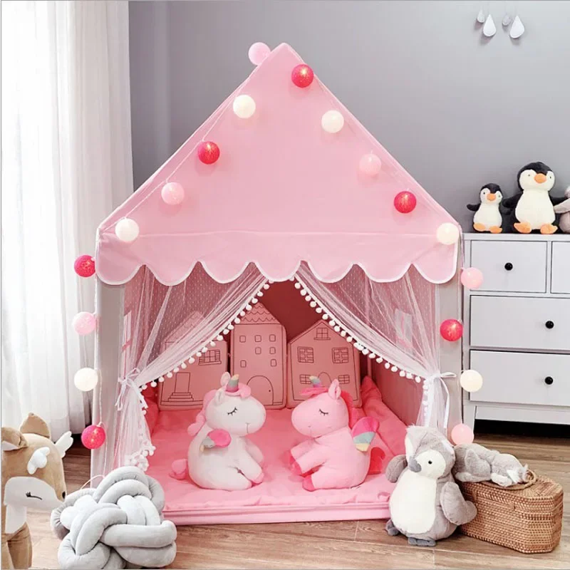 Tragbares Kinderzelt, Kinderzelt, zusammenklappbar, Tipi, Babyspielhaus, große Mädchen, rosa Prinzessin, Partyschloss, Kinderzimmer-Dekoration, faltbar