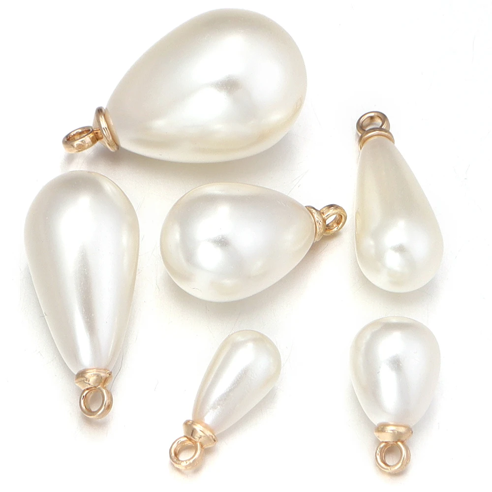 10 Stück/Lot beige tropfenförmige ABS-Imitationsperlen-Anhänger für Mädchen, DIY-Halskette, Ohrringe, Anhänger, Schmuckherstellung, Zubehör – Detail 6