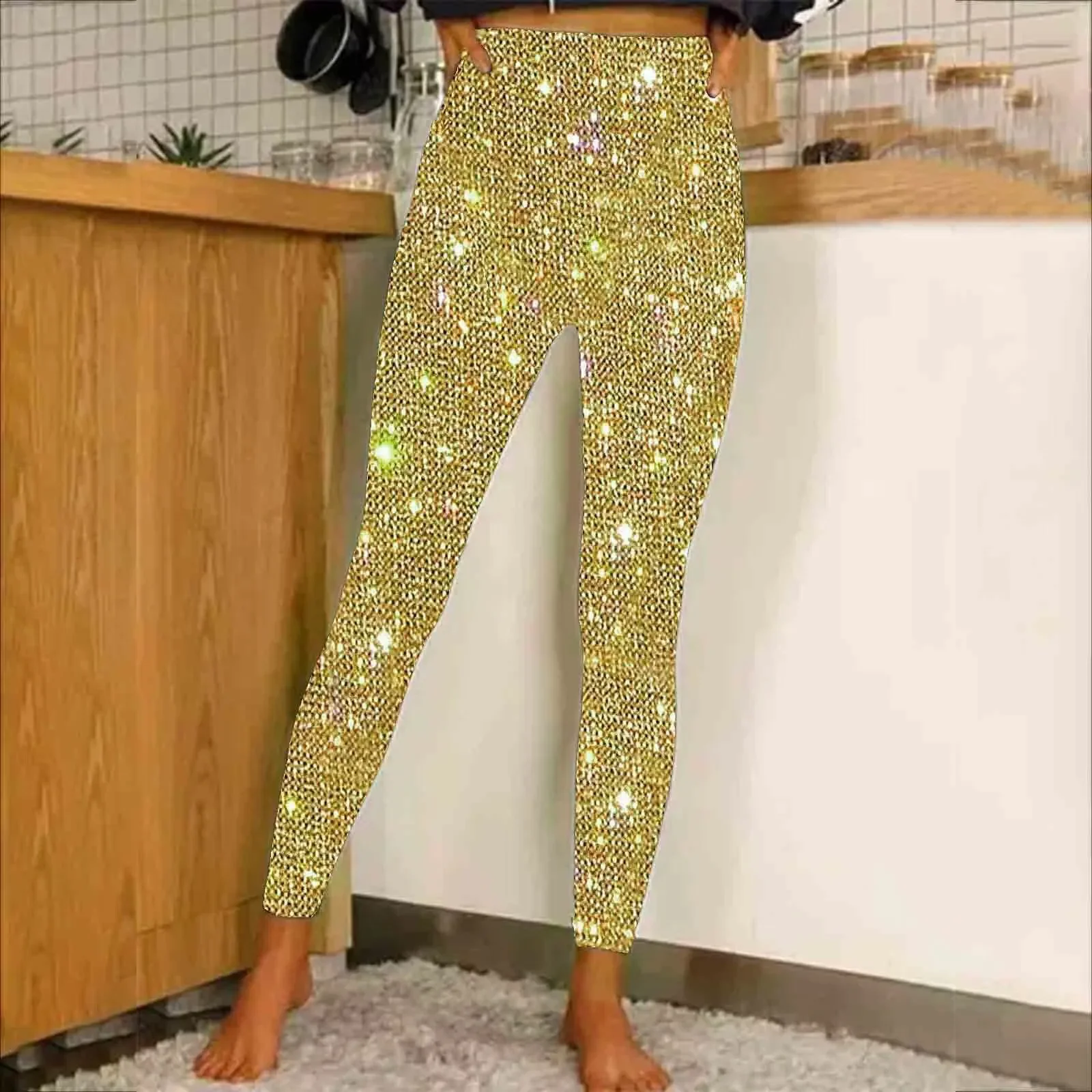 2026Women's Sparkly Sequin Leggings High Waist Skinny Elastic Slim Fit Pencil Trousers Fashion Party Clubwear Sexy Shiny Bottoms