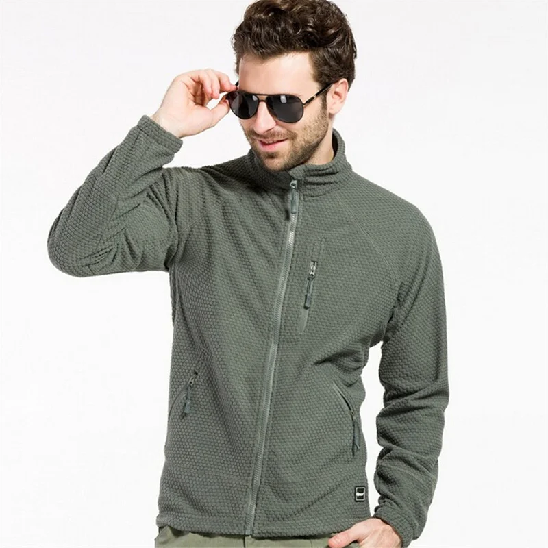 

Autumn Check Fleece Warm Soft Windproof Jacket Men Outdoor Trekking Climbing Light Thermal Breathable Cardigan Tactics Coat Tops