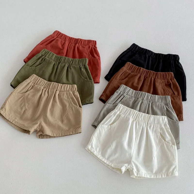 Kids Casual daily Sport Short Pants Children Shorts Grey Summer Solid Color Cotton thin Shorts for Boys Clothes Outfit 2-5years