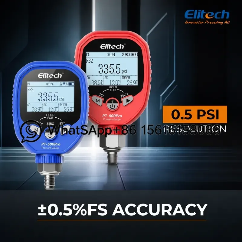 Original Elitech PT-500Pro PT-800Pro High Precision Intelligent Refrigerant Digital Pressure Gauge HVAC Manifold Meter Tool