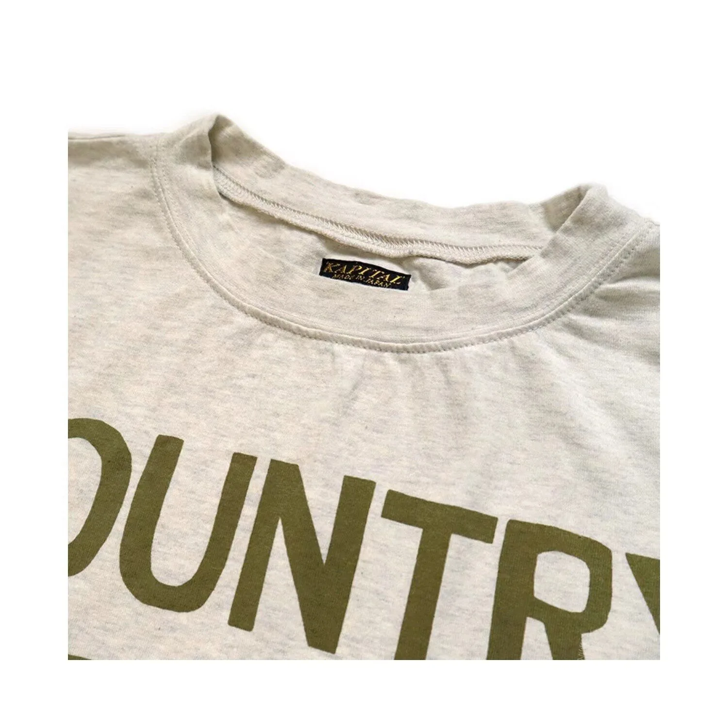 23SS KAPITAL Hirata Kazuhiro Two Tone Pure Cotton Printed Splicing Loose Japanese Round Neck Short