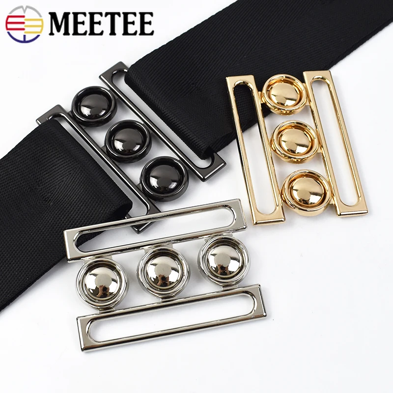 Meetee 2/4pcs 60mm Metal Buckles Women Coat  Down Jacket Waistband Belt Clasp DIY Garment Buttons Decoration Sewing Accessories