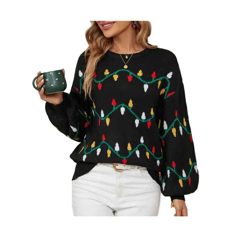 

AT29-женские рождественские свитера, забавный пуловер с рисунком Санта-Рождественской елки, уродливые рождественские свитера