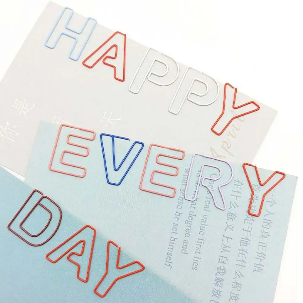 26pcs Colorful Binder Clips Alphabet Paper Clips Bookmark Hollow Photo Tickets Holder Metal DIY Letter Paper Clips School
