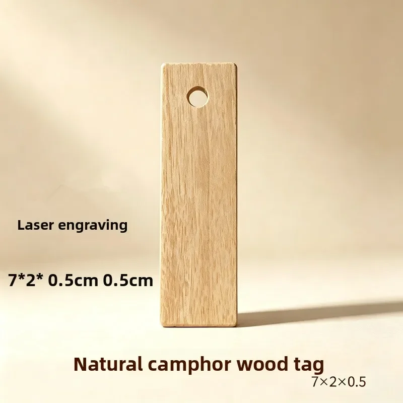 50Pcs Camphor Wood Hang Tags 7x2x0.5cm Laser Engraving Logo Wooden Strips Moth‑proof Deodorizer for Wardrobe Clothes Organizer