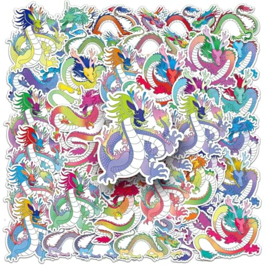 Chinese Dragon Stickers 50PCS Colourful Vinyl Loong Style Waterproof Laptop Travel Map Stickers for Water Bottles Graffiti Pack view 6