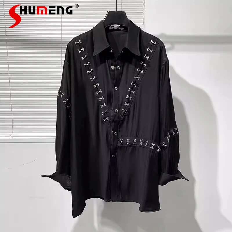 

Мужская осень 2024, новая модная модная рубашка, индивидуальная асимметричная металлическая рубашка, свободные красивые рубашки, мужские красивые уникальные топы