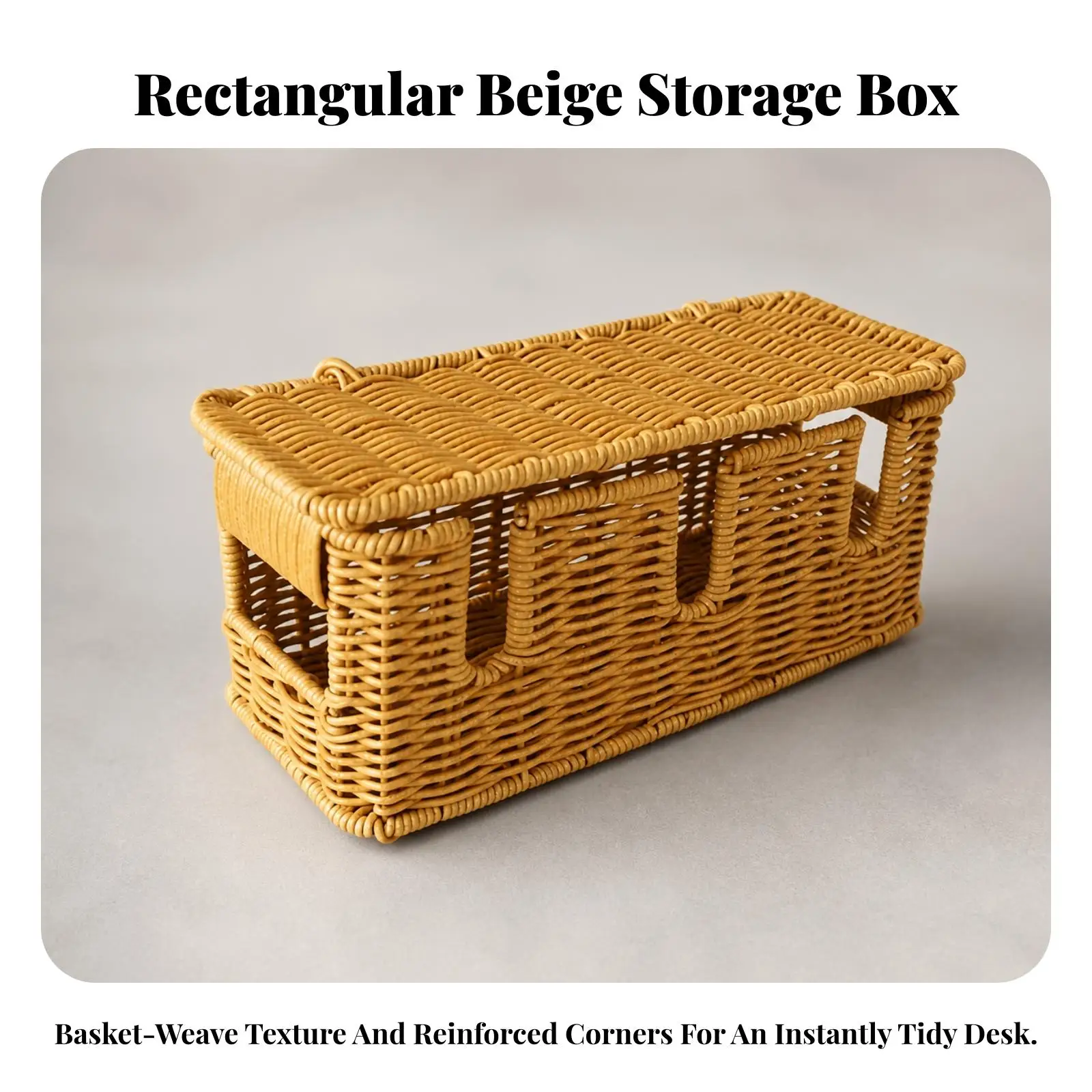 Compact Cable Management Box Faux Rattan Storage Container for Desk Nightstand Electronics Wire Hideaway