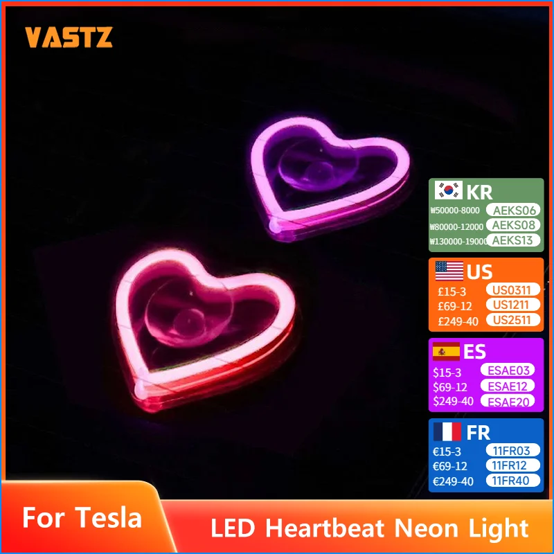 

Светодиодный неоновый свет с сердцебиением для автомобиля Tesla, многослокачественное водонепроницаемое окружающее освещение, крепление на присоске, атмосферное освещение