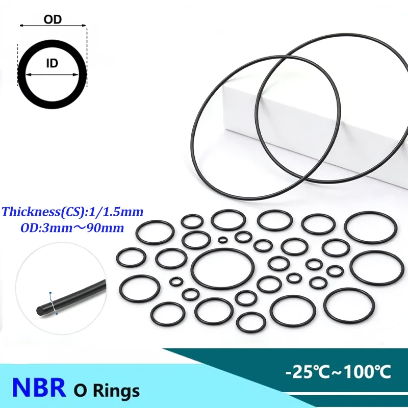 CS 1/1.5mm NBR O Ring Nitrile Rubber O-Ring Oil Resistant Sealing Gasket Black Washer for Automotive Plumbing Hydraulic Seal