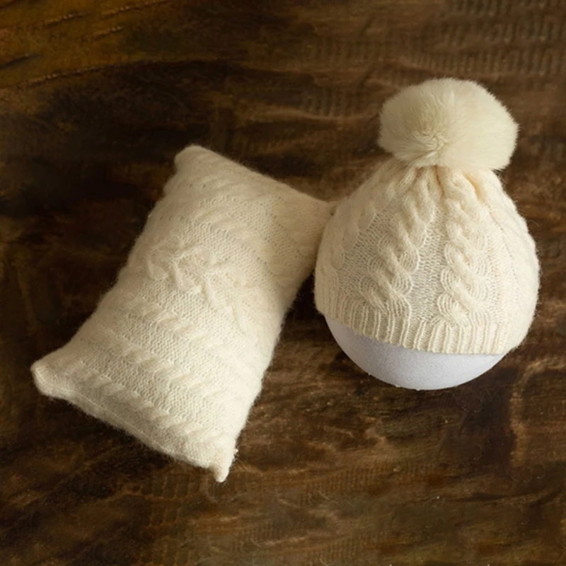 d'oreillers chapeau torsadé en tricot pour bébé, accessoires photographie pour nouveau-nés, bonnet pour coussin