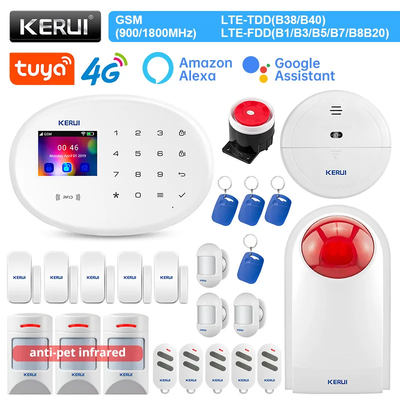 

KERUI W204 WIFI GSM Alarm 4G Home Security Alarms Motion Sensor Tuya Smart Home with RFID Tag Door Sensor IP Camera Siren