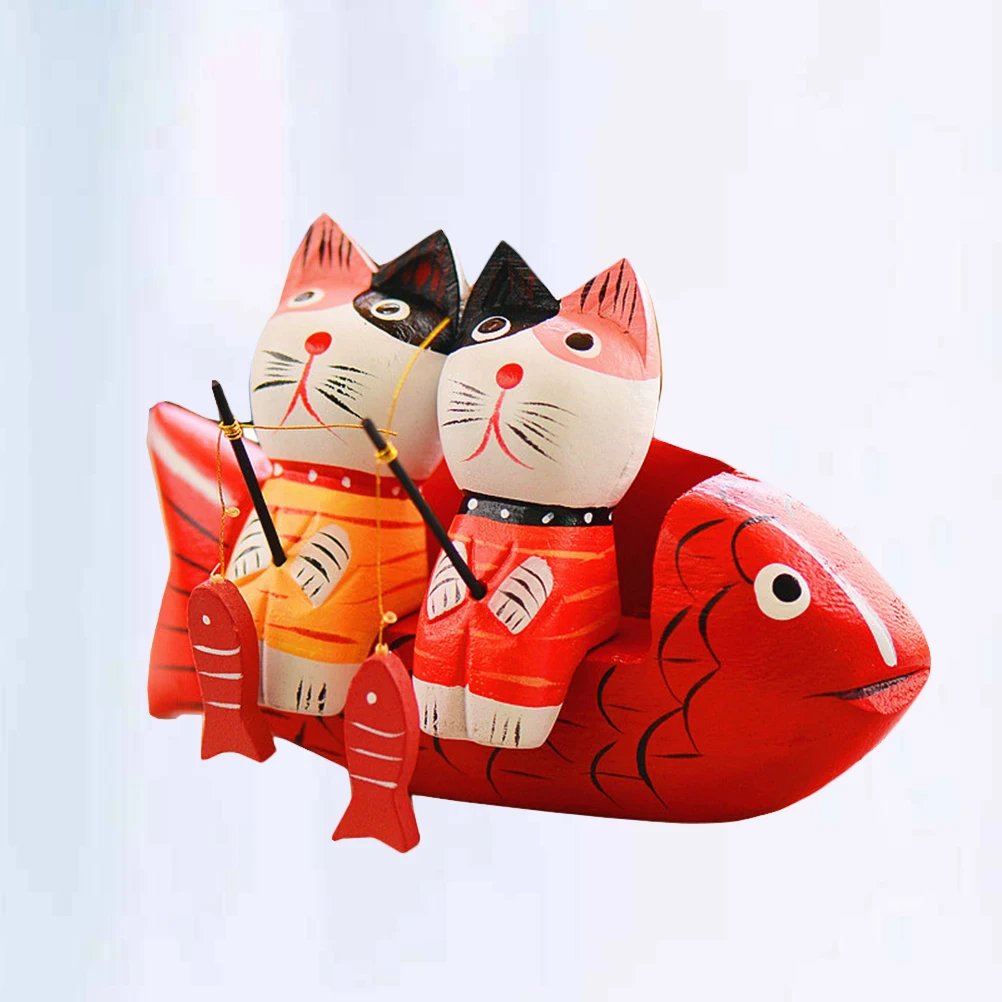 

Decoration Wooden Cat Toys Lifelike Accessories Cute Figurines Fish Tank Fishing Ornaments Lovers