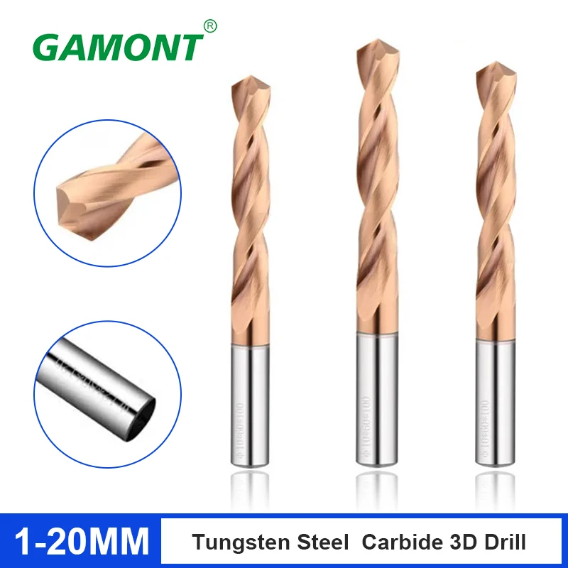 GAMONT Carbide Alloy 3D Drill Tungsten Steel Super Hard Stainless Twist Bit Straight Handle Solid Interval Bronze 1.0mm-20.0mm